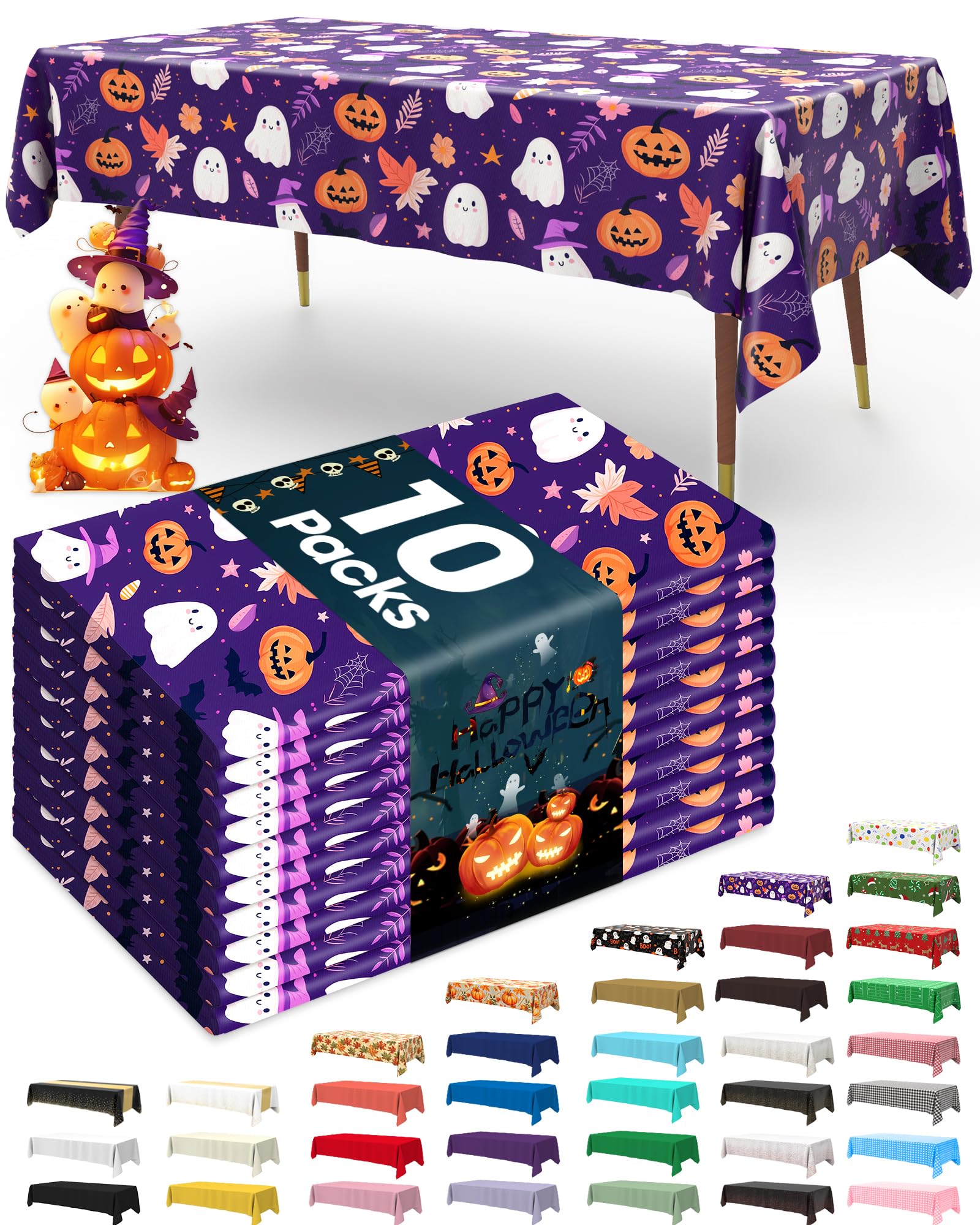 Halloween Purple Disposable Plastic Tablecloth – Waterproof & Stain-Resistant PEVA (US12200)