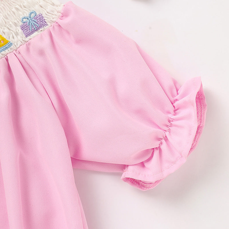 Infant Girls Birthday Bubble Romper 🎂 Cartoon Embroidery Princess Party Outfit 👶