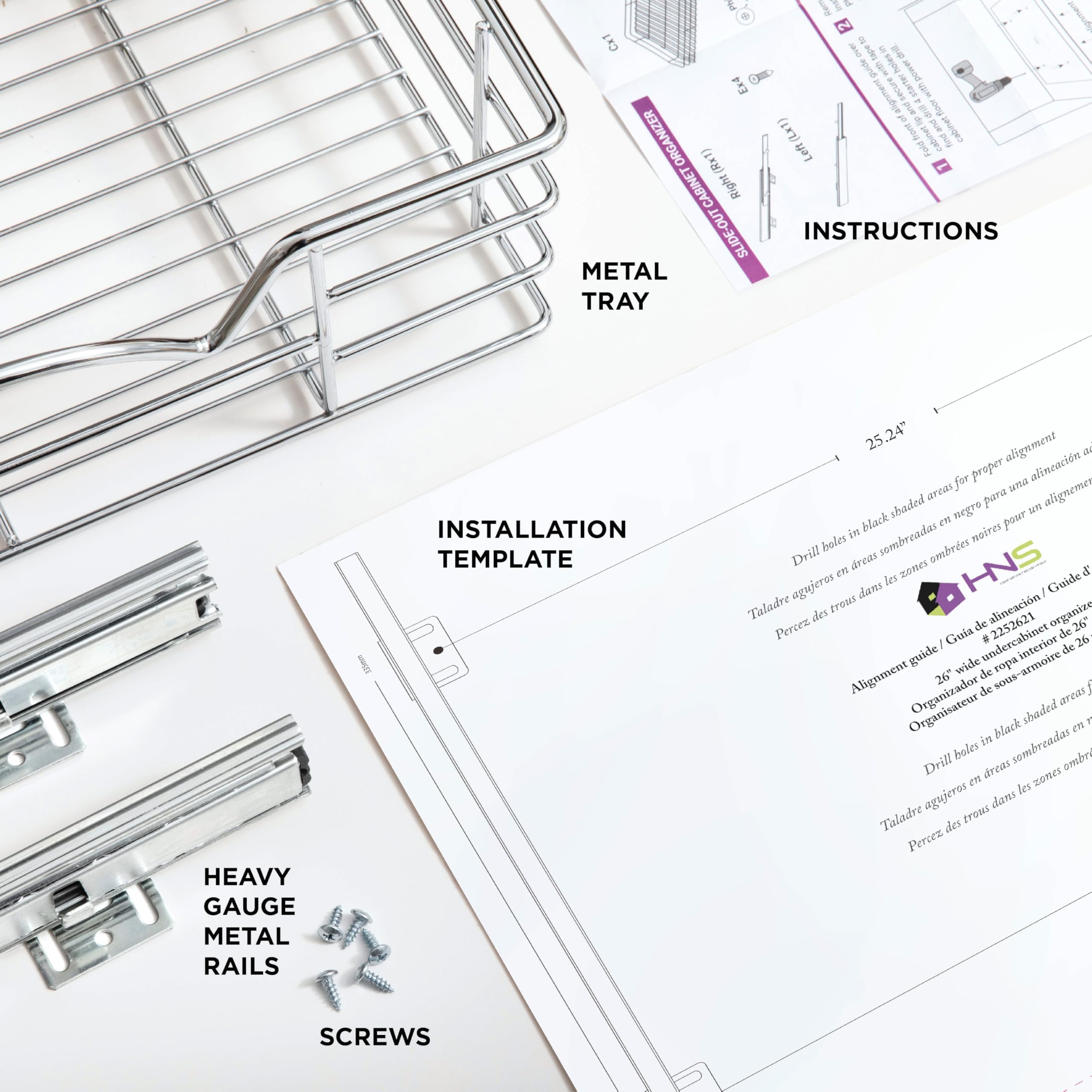 HOLDN Chrome Heavy-Duty Pull-Out Cabinet Organizer – Full-Extension Slide-Out Drawer for Large Base Cabinets (30” Width)
