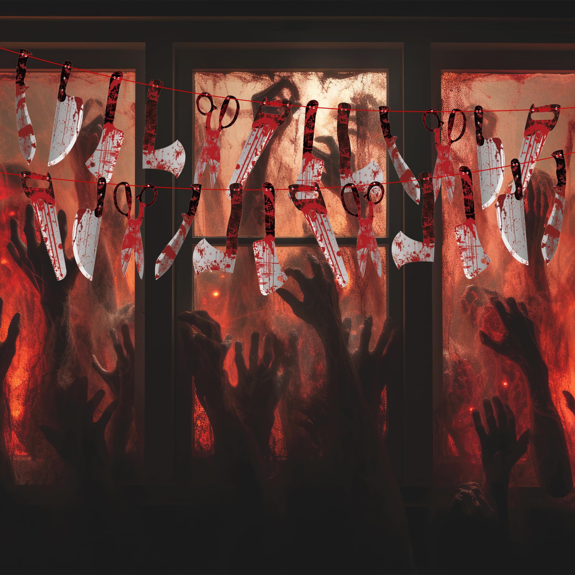 Halloween Bloody Banner – 12 Piece Red & White Hanging Garland for Indoor & Outdoor Party Decorations (39.4ft Total Length)