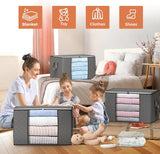 90L Large Fabric Storage Bags (6-Pack) – Foldable Closet Organizers with Reinforced Handles & Clear Window, Grey