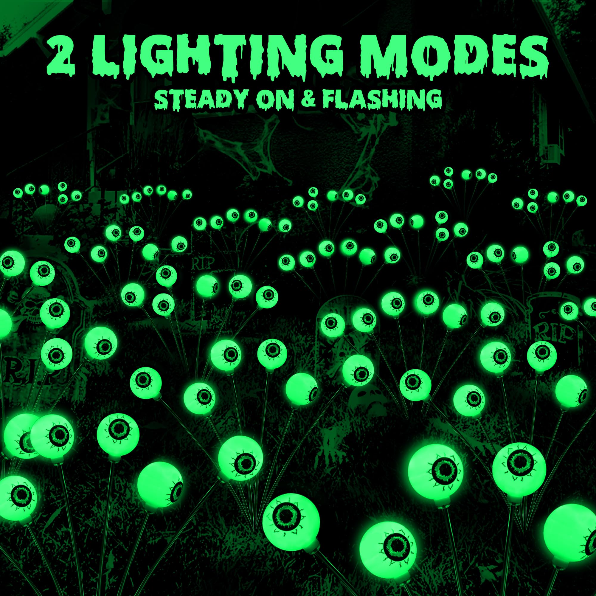 Solar Halloween Eyeball Lights – Green Swaying LED Pathway Lights with Flash Modes, Waterproof Outdoor Yard Decor