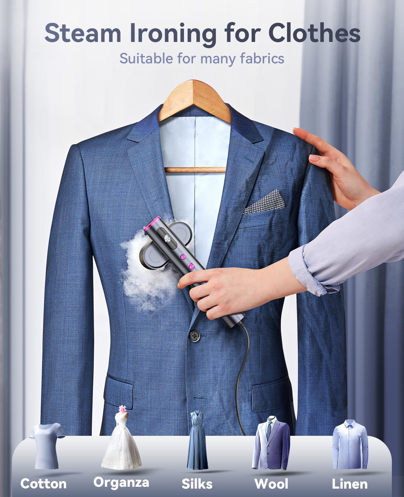 Jack & Rose K1 Dual Voltage Travel Garment Steamer Iron Portable 2-in-1 Wrinkle Remover with LED Display