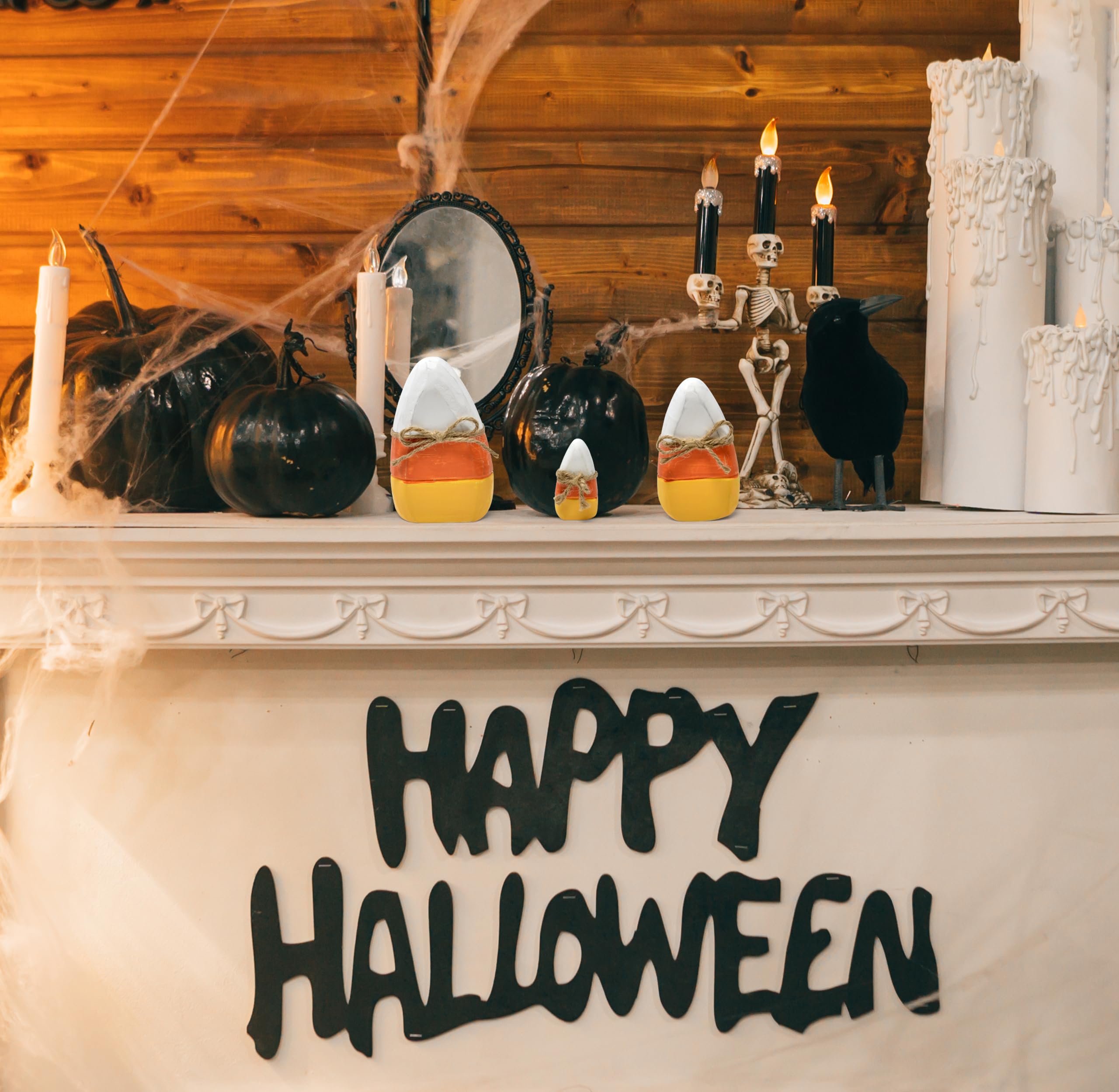 Rustic Wooden Candy Corn Table Decor – Set of 3 Fall & Halloween Centerpieces (Orange, Yellow & White)