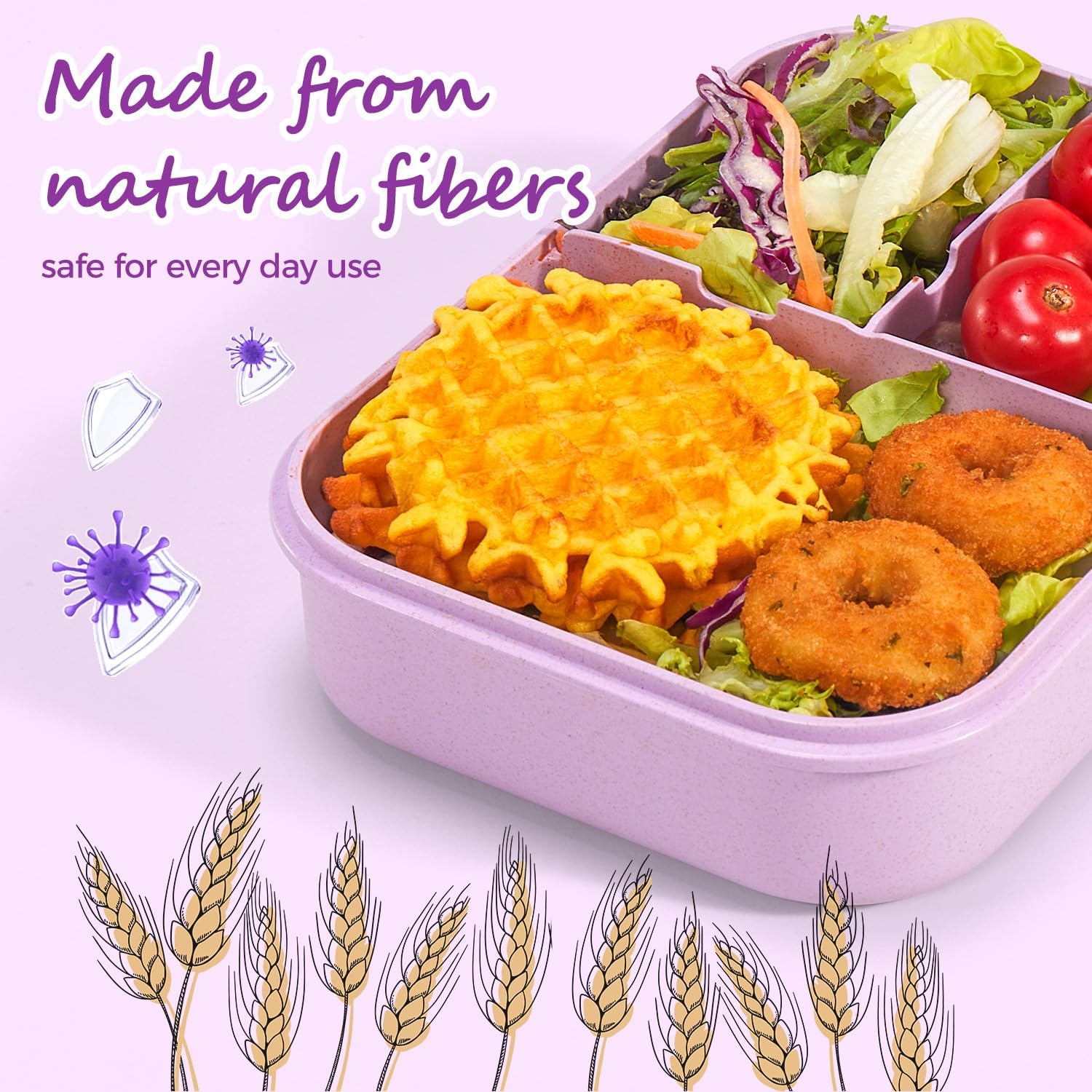 Purple 1150 ml 3-Compartment Bento Lunch Box