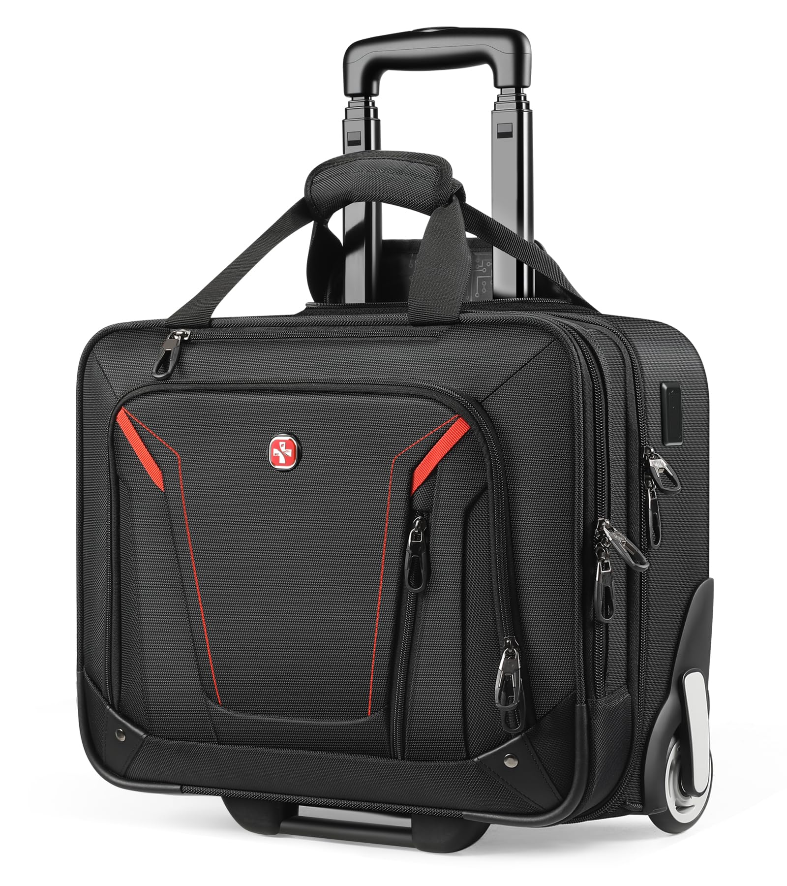 Star Cloud Rigid Frame Rolling Laptop Bag with Wheels, TSA-Friendly Underseat Carry-On Business Briefcase (Black)