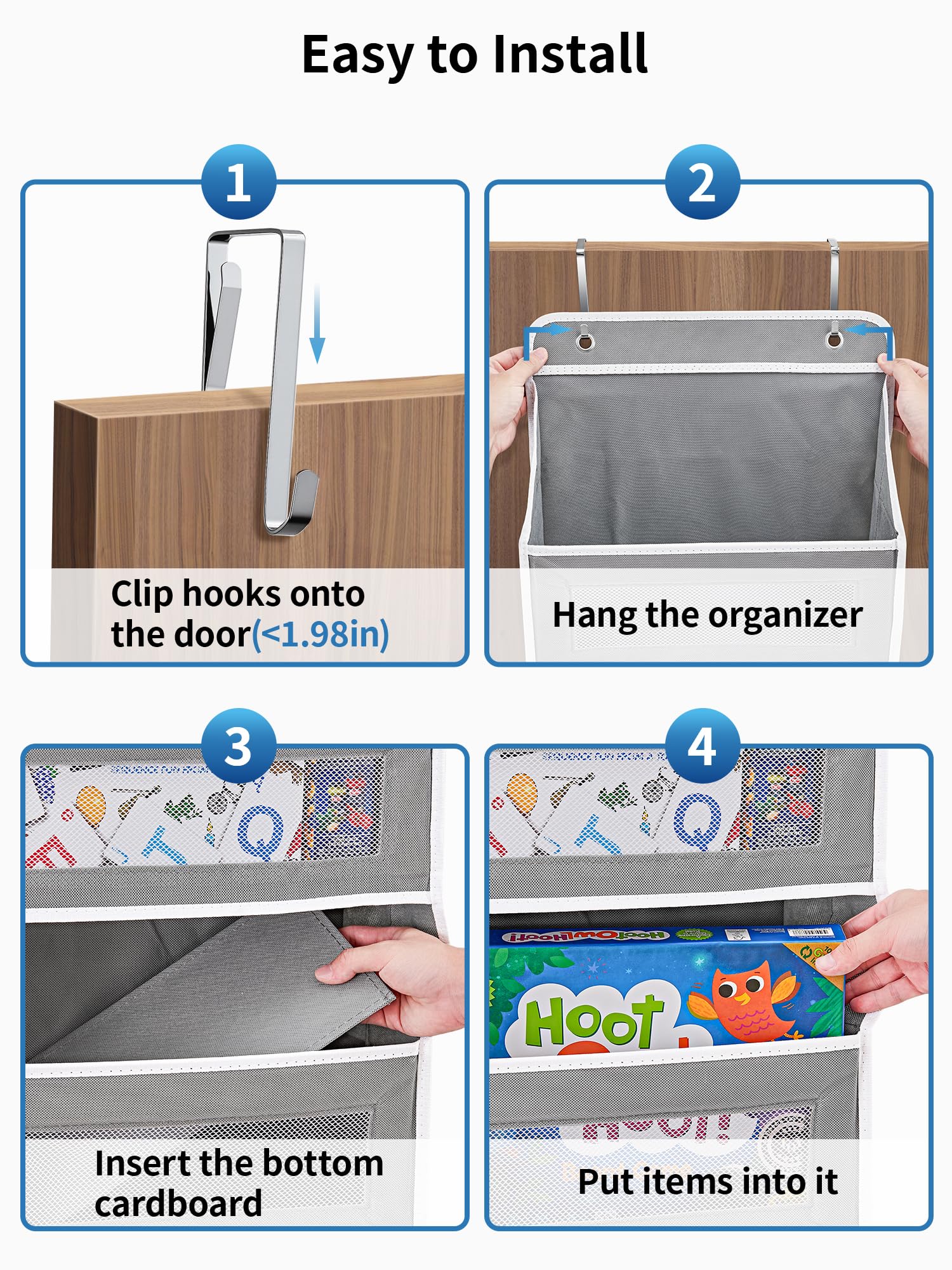 JARLINK Over-The-Door Organizer with 5 Shelves – Heavy-Duty Hanging Storage with Anti-Tilt Design (Grey)