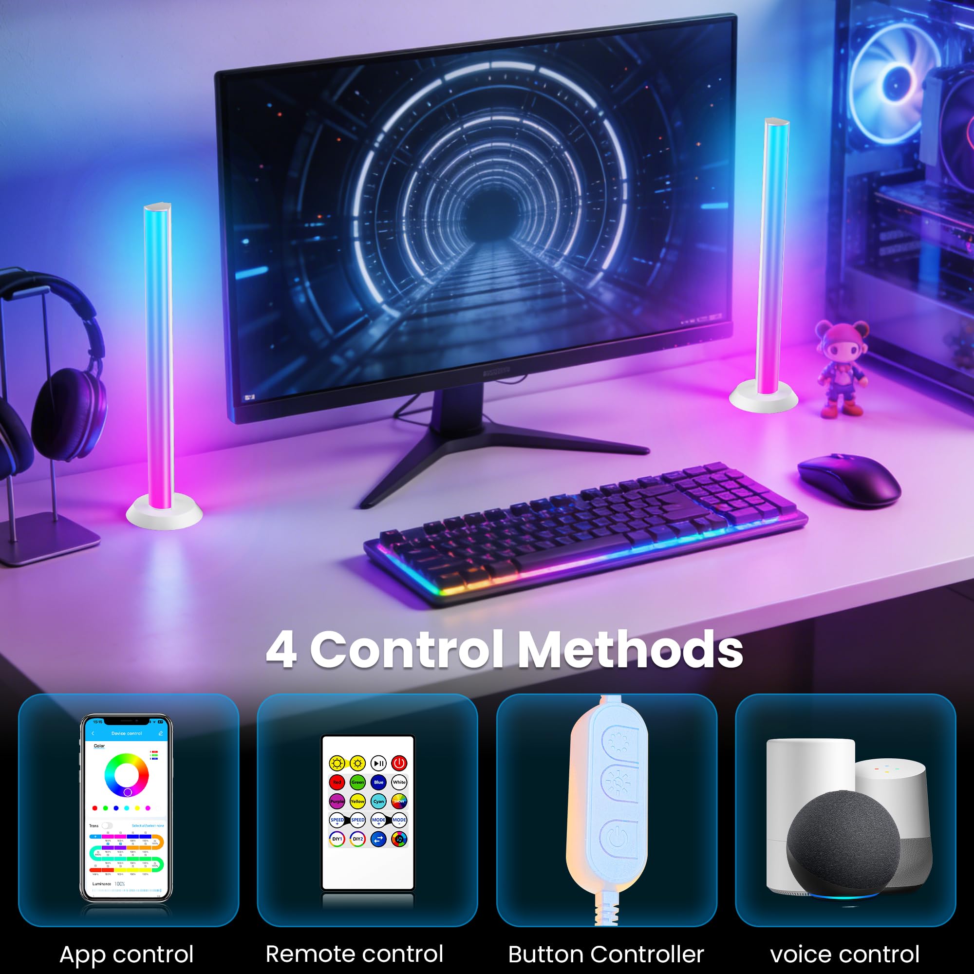 Smart RGB Light Bars with Voice Control – WiFi Ambient TV & Gaming Lights with Music Sync