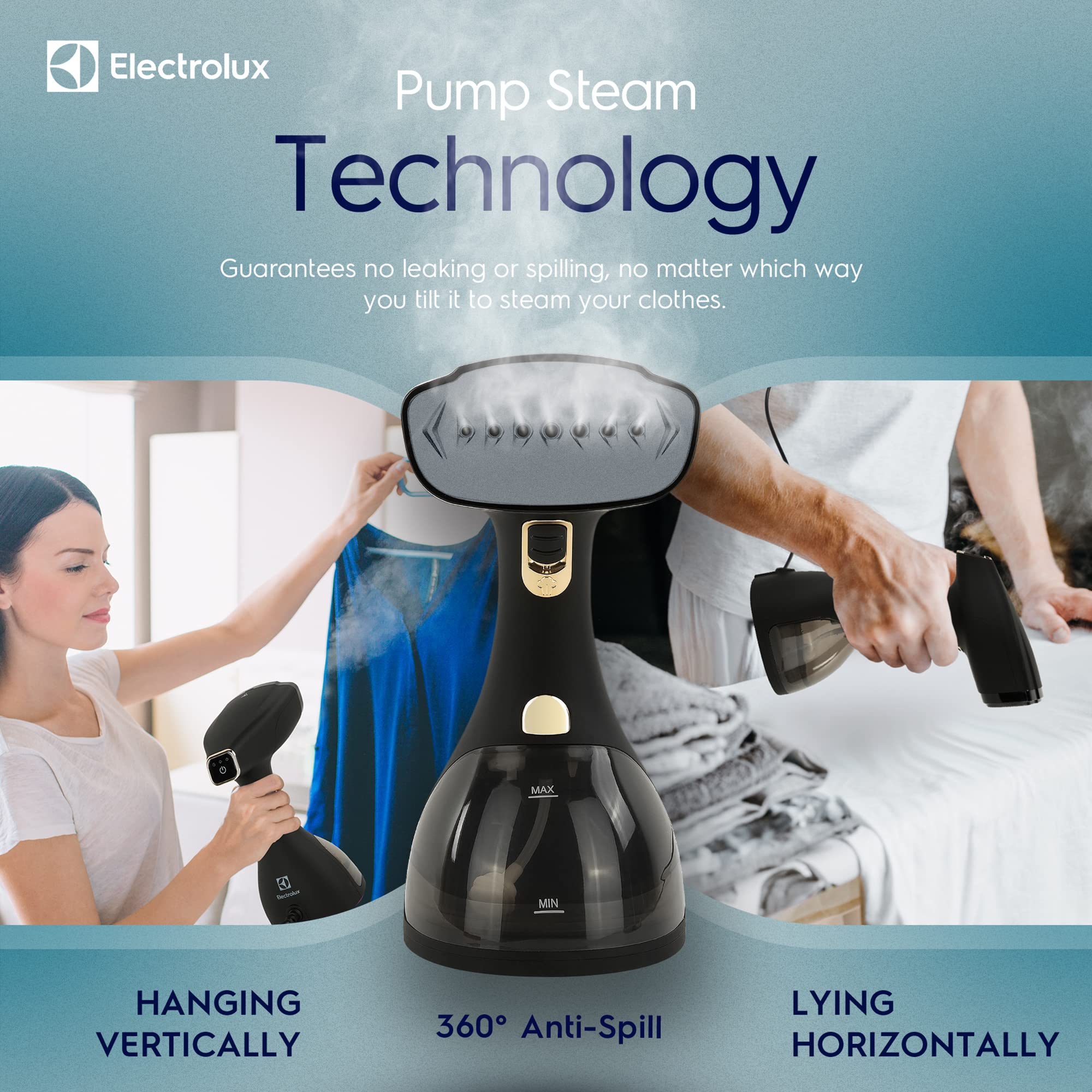 Electrolux Black Professional Handheld Garment Steamer with Ceramic Soleplate and Advanced Leak-Proof Steam Technology