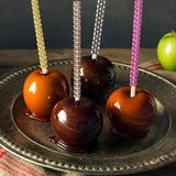 Luxury Candy Apple Stick Kit – 24 Rhinestone Sticks, 24 Bags, Silver Ribbon & Scissors – Black + Silver Caramel Apple Decorating Set