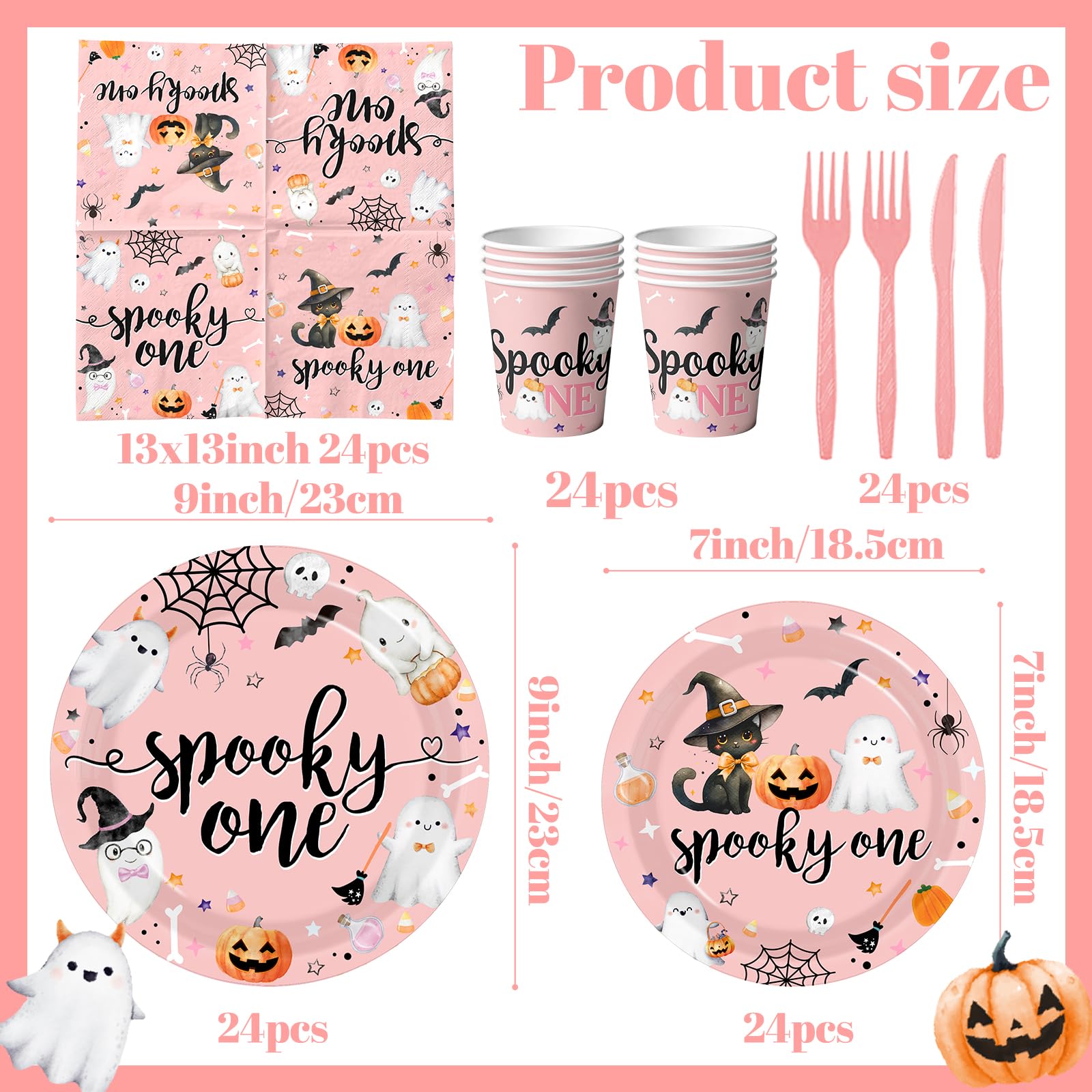 Halloween “Spooky One” 1st Birthday Party Tableware Set – Plates, Cups, Napkins, Cutlery (144 PCS)