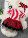 Mommy’s New Man Pirate Costume – Adorable Toddler & Baby Girl Buccaneer Tutu Dress with Head Scarf and Eye Mask (Red)