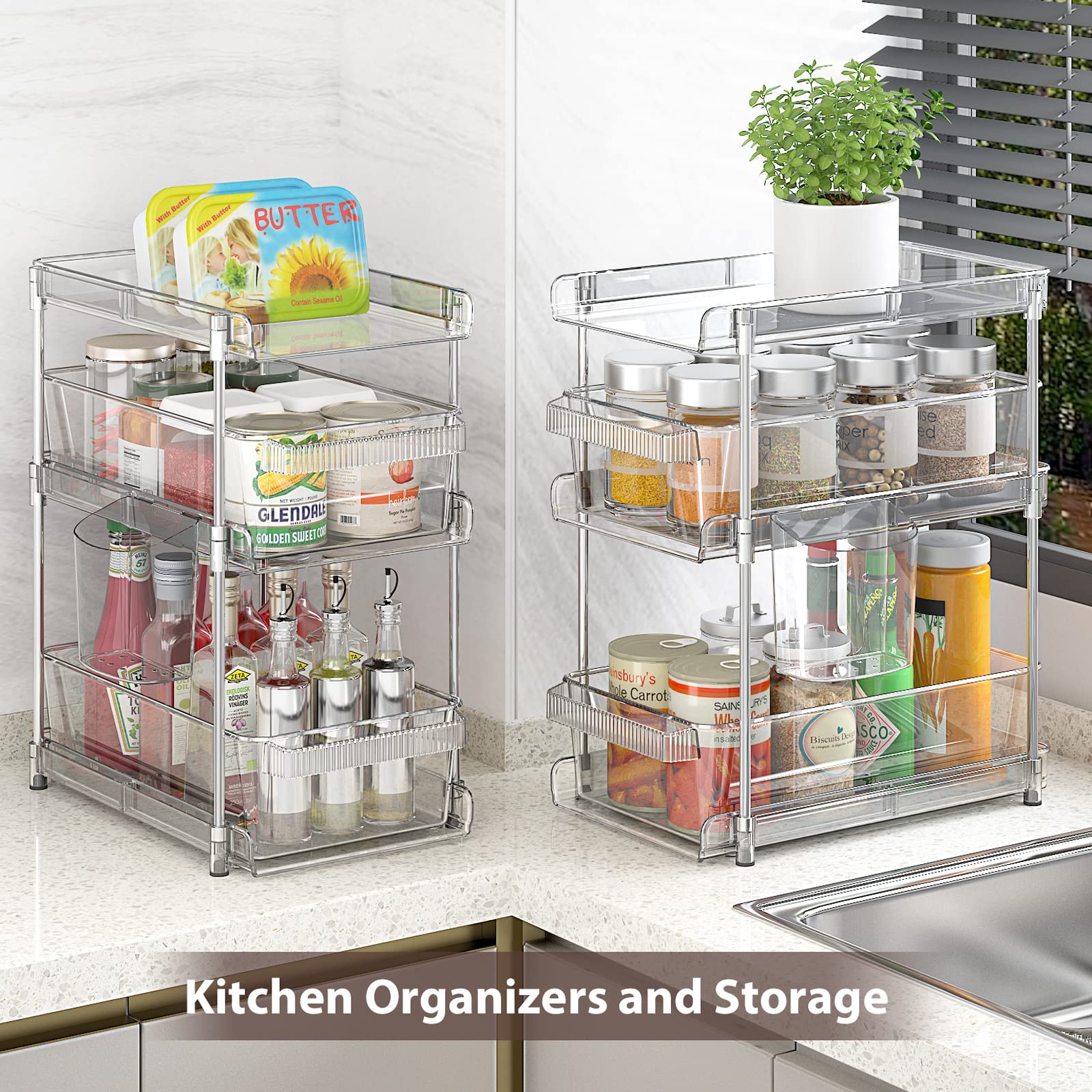 WAKISA Clear 3-Tier Pull-Out Organizer Set – Modular Acrylic Storage Drawers with Adjustable Dividers (Transparent)
