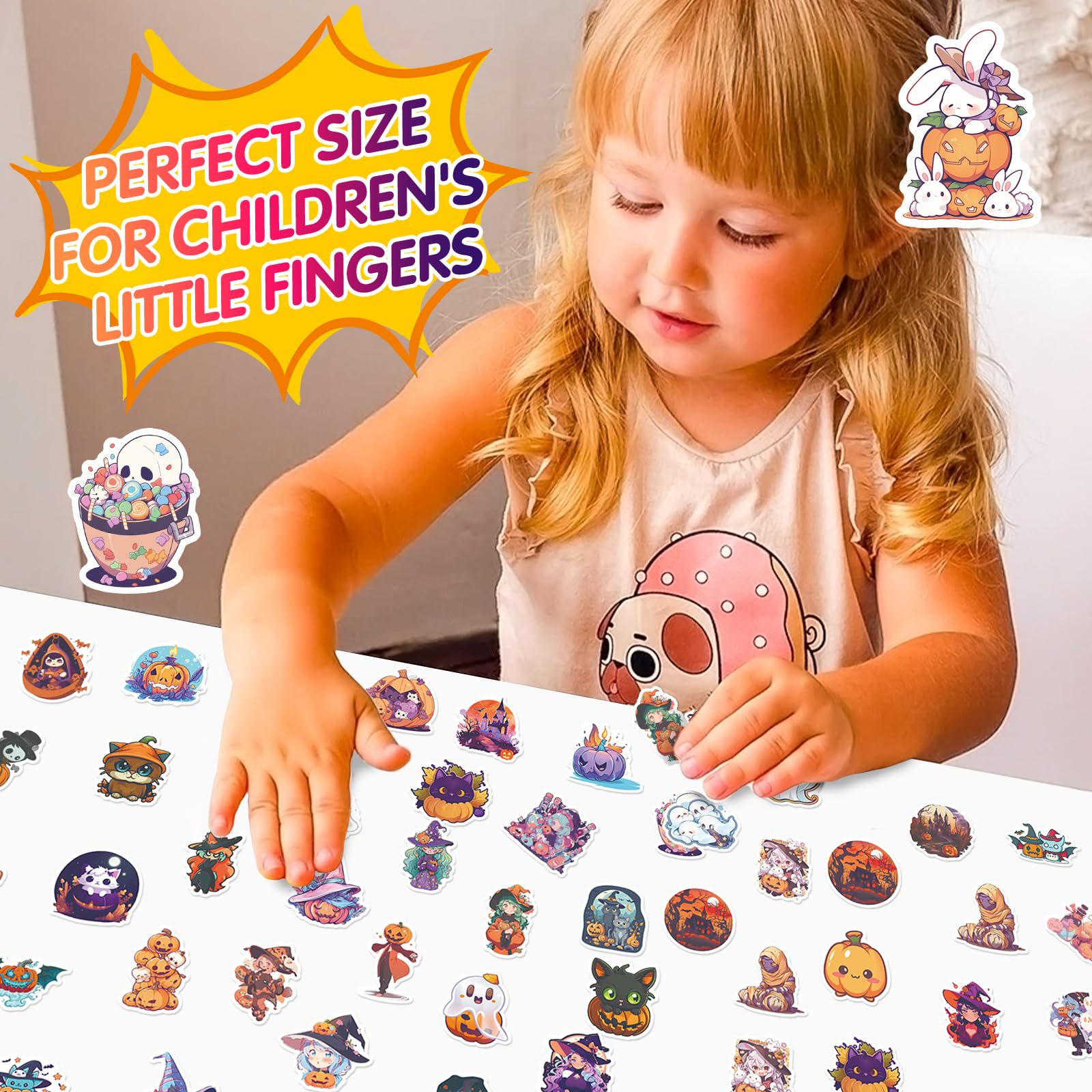100PCS Non Repeating Halloween Children's Cartoon Pumpkin Themed Stickers Party Favors Vinyl Waterproof Holiday Party, Halloween Children's Cartoon Party Stickers Decoration