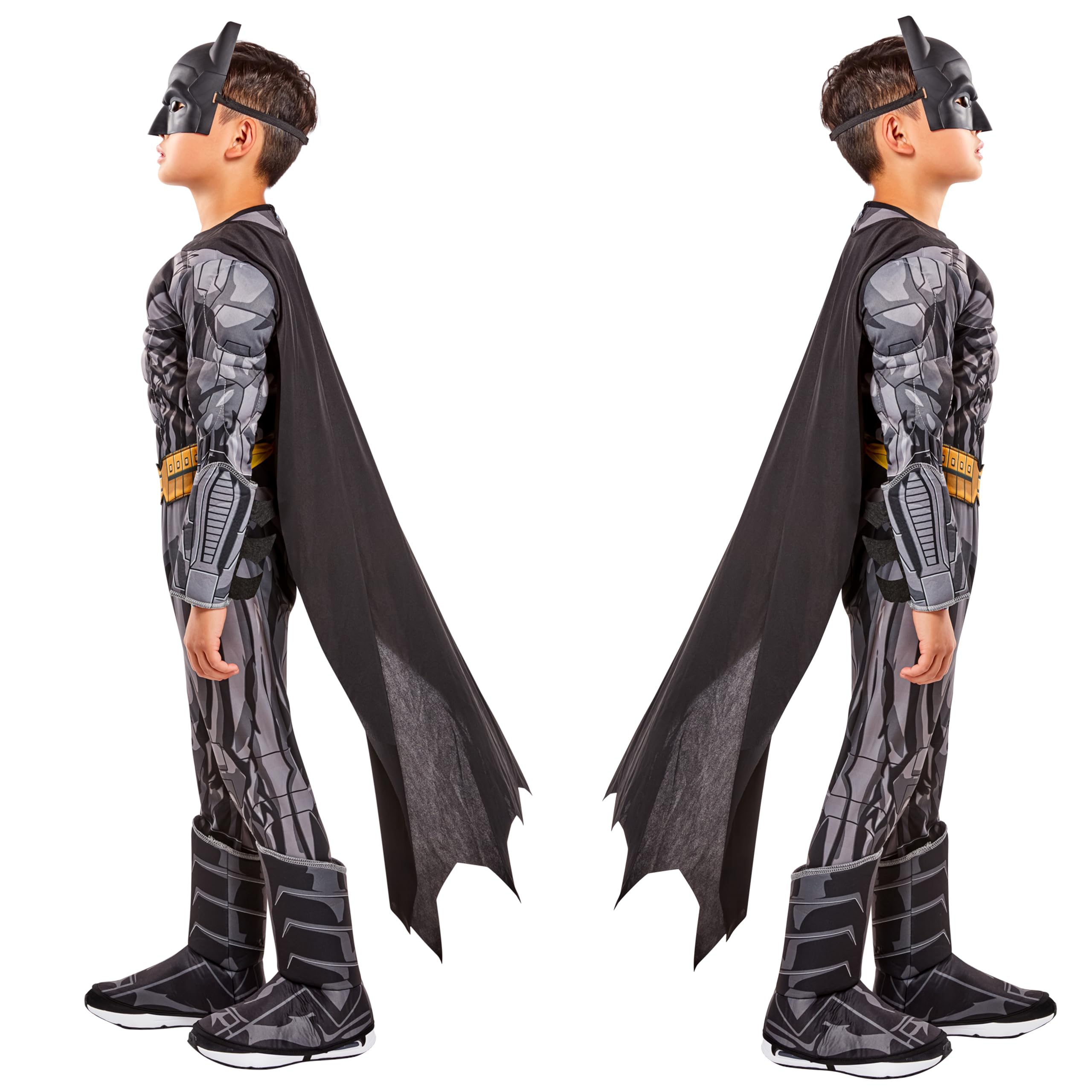 Batman Boys Deluxe Muscle Chest Costume – Padded Jumpsuit with Cape, Belt & Mask (Size Small 4–6)