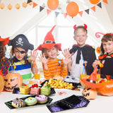 Halloween Coffin Plates & Black Forks Set – 48 Pcs Disposable Scary Sweet Tableware for 24 Guests