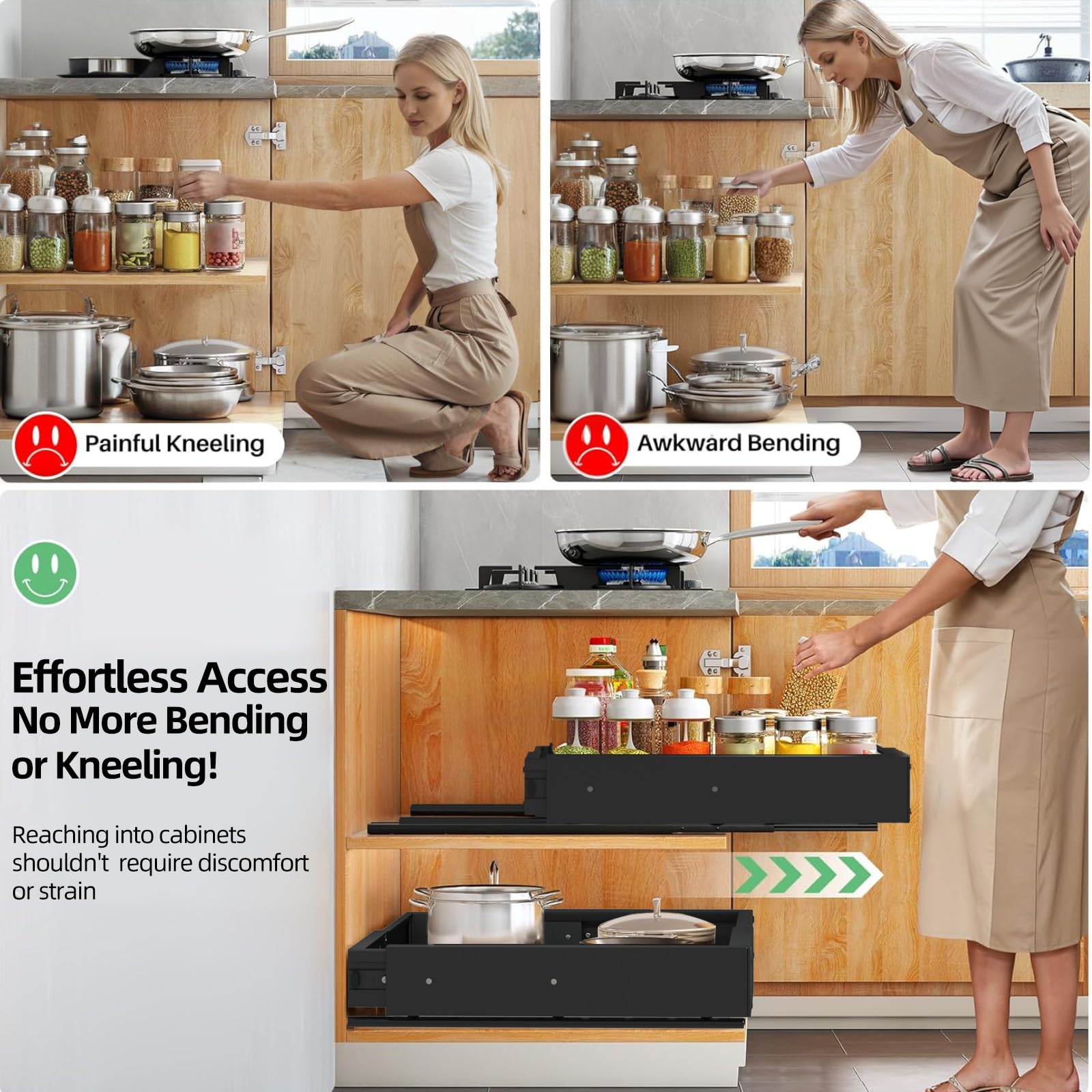 Expandable Pull-Out Cabinet Organizer – Heavy-Duty Adjustable Roll-Out Shelf with 5-Rail System