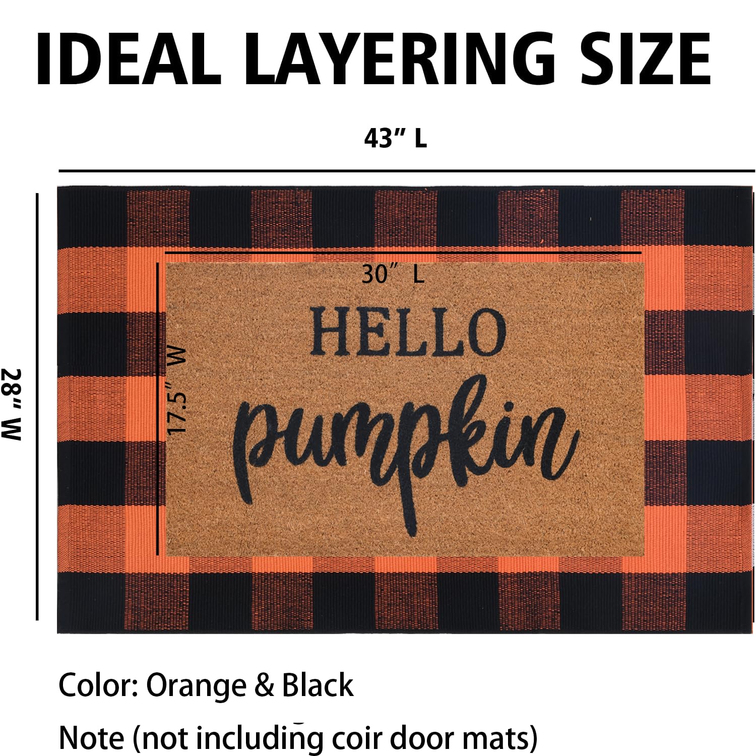 Orange & Black Plaid Cotton Rug – 28x43" Washable Fall Doormat for Porch, Entryway & Halloween Decor