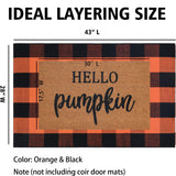 Orange & Black Plaid Cotton Rug – 28x43" Washable Fall Doormat for Porch, Entryway & Halloween Decor