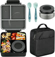 Black 4-Compartment Bento Set with 8 oz Food Jar
