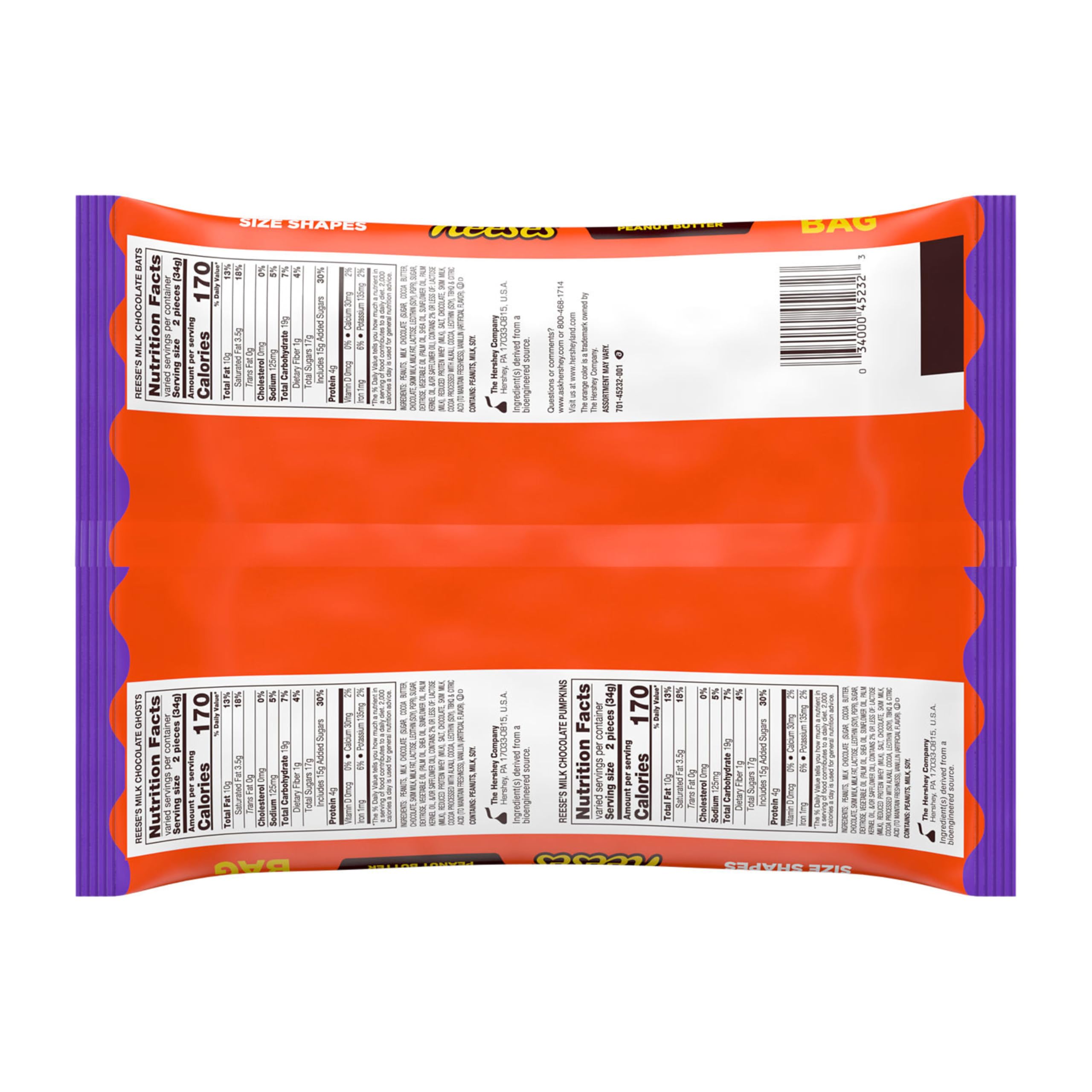 REESE’S Assorted Milk Chocolate Peanut Butter Shapes – Snack Size Halloween Candy, 14.4 oz Bag