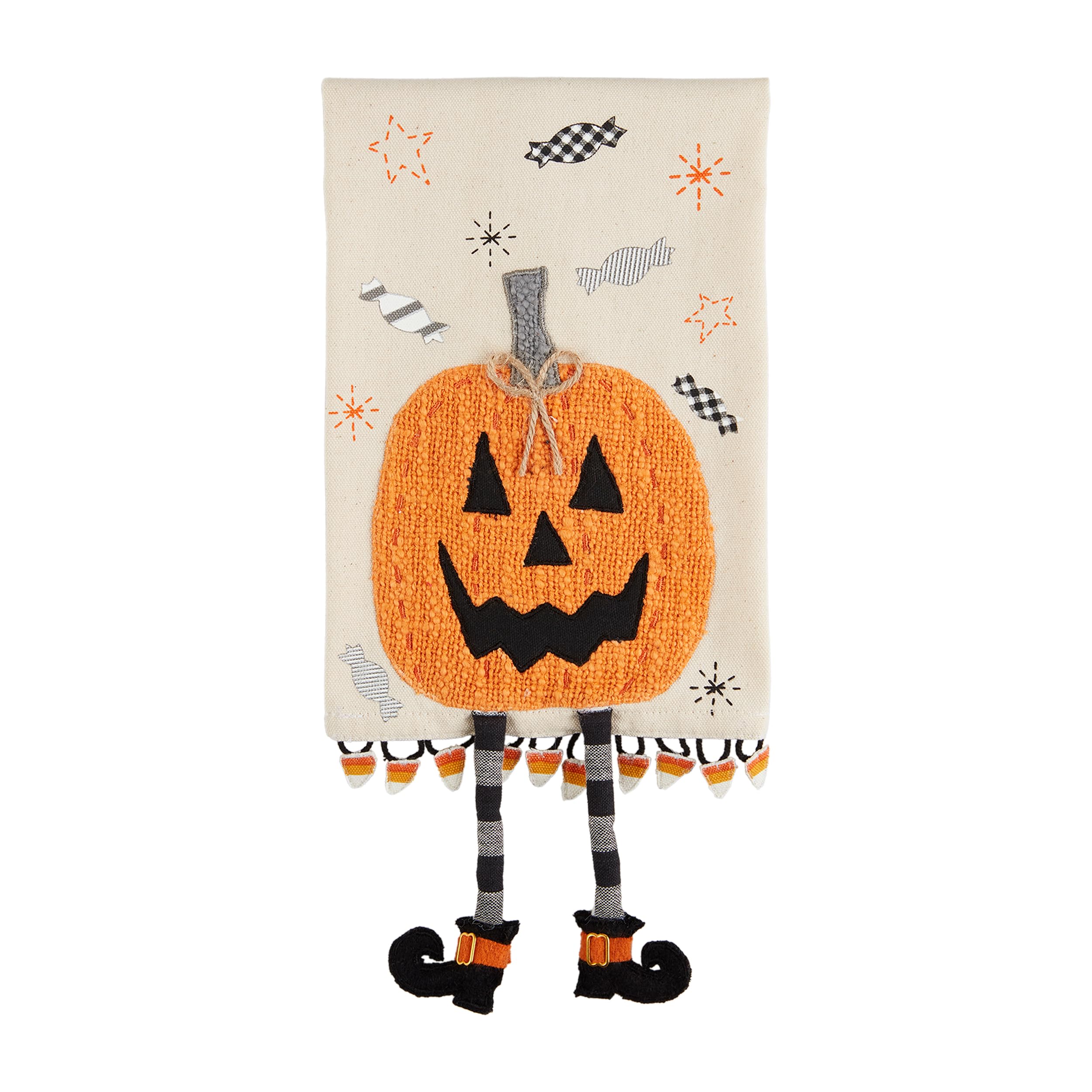 Pumpkin Dangle Leg Towel – Embroidered Cotton Hand Towel with Festive Appliqué & Hanging Legs – Autumn Home & Kitchen Décor