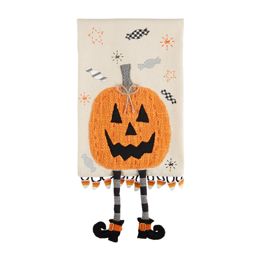 Pumpkin Dangle Leg Towel – Embroidered Cotton Hand Towel with Festive Appliqué & Hanging Legs – Autumn Home & Kitchen Décor