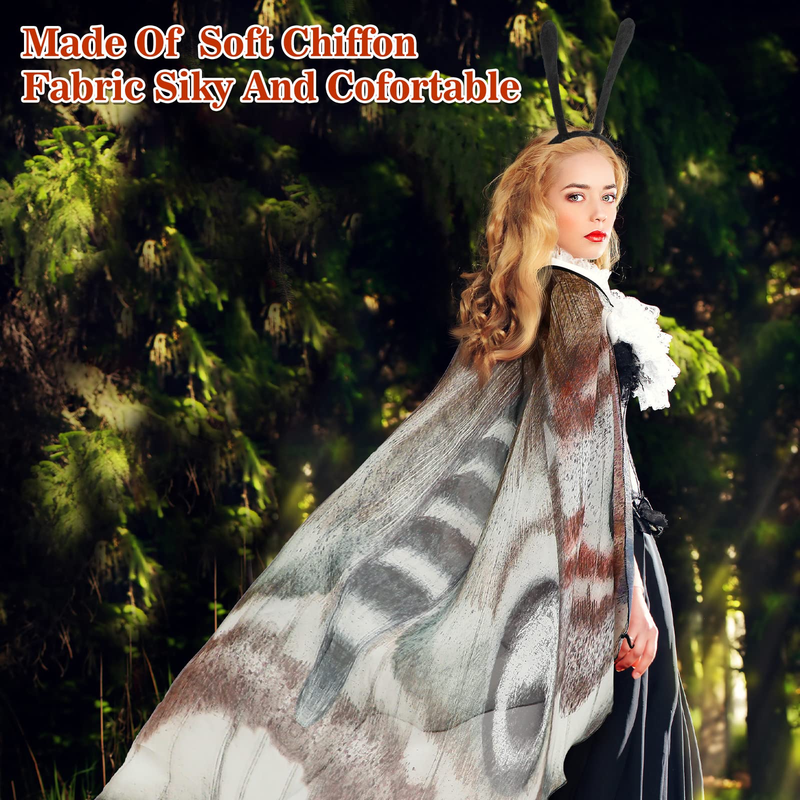 Butterfly Wings & Moth Antenna Costume Set for Women – Chiffon Cape with Headband (Halloween & Cosplay Accessory)