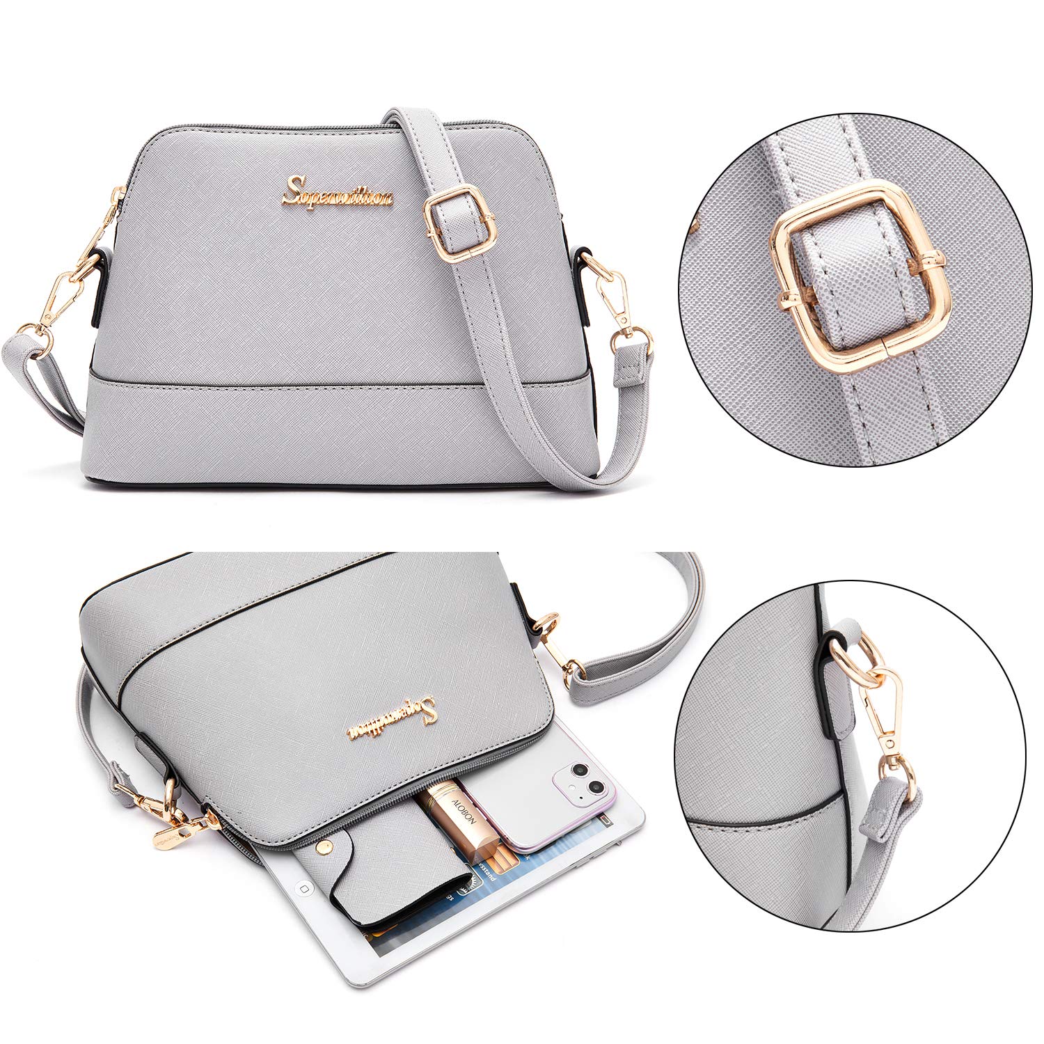 Soperwillton 5-Piece Handbag Set for Women – Tote, Shoulder Bag, Wallet & Clutch Purse Set (Grey)