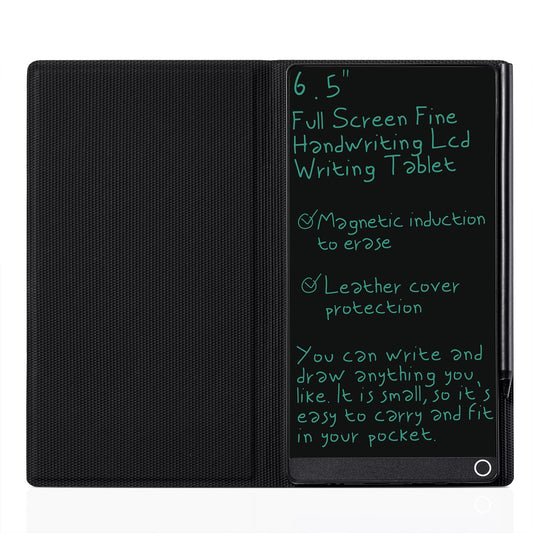 6.5” LCD Writing Tablet with Leather Case – Compact Reusable Digital Notepad (Black)