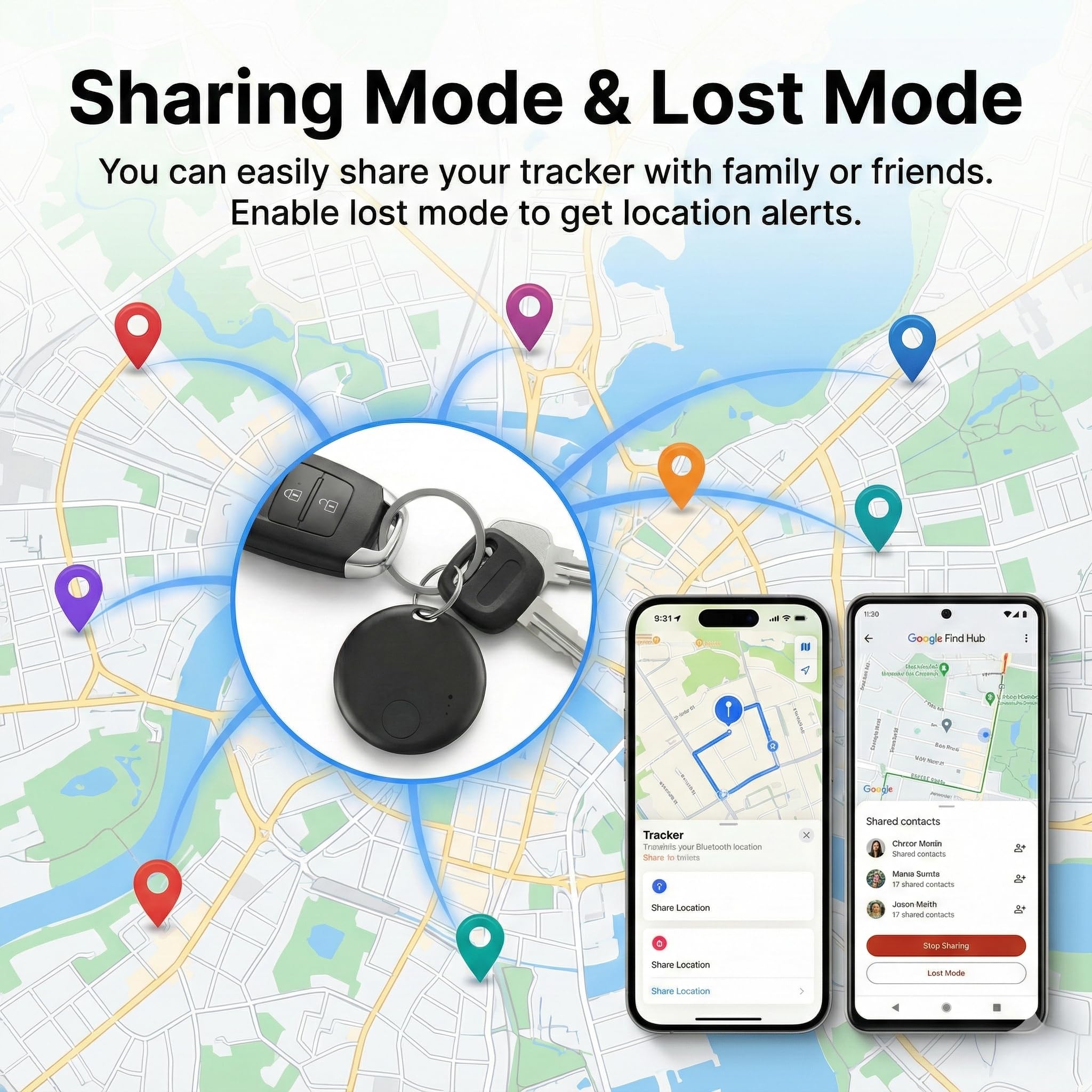Dual System Bluetooth Tracker Tags 4-Pack, Apple Find My & Google Find Hub Compatible Item Locator with Sound Alert