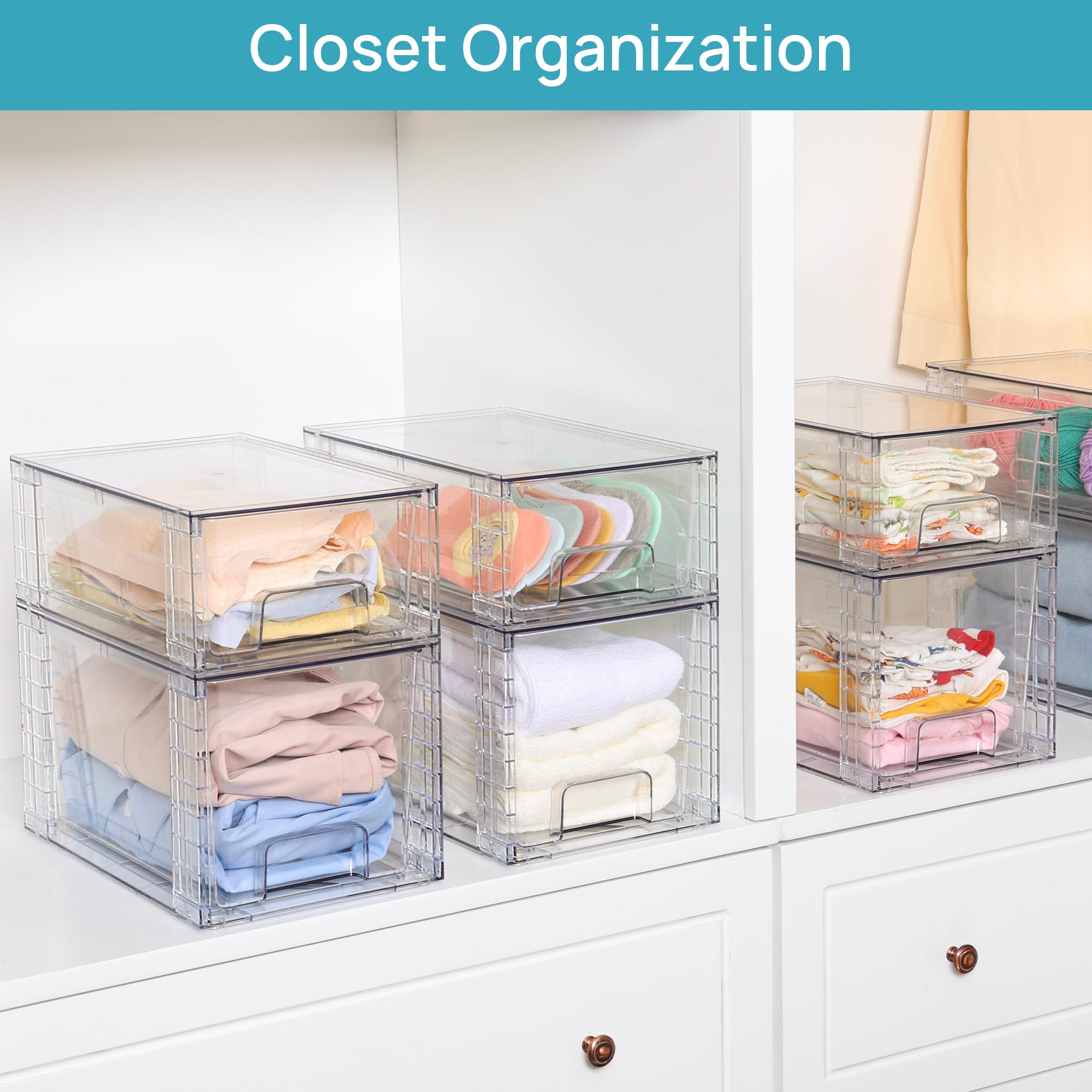 Clear Stackable Acrylic Drawer Organizer (4-Pack) – Pull-Out Storage Bins for Pantry, Bathroom & Cabinets