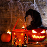 LED Light-Up Halloween Trick or Treat Bag – Pumpkin Design, Large Candy Bucket (Orange, 9x9 in)