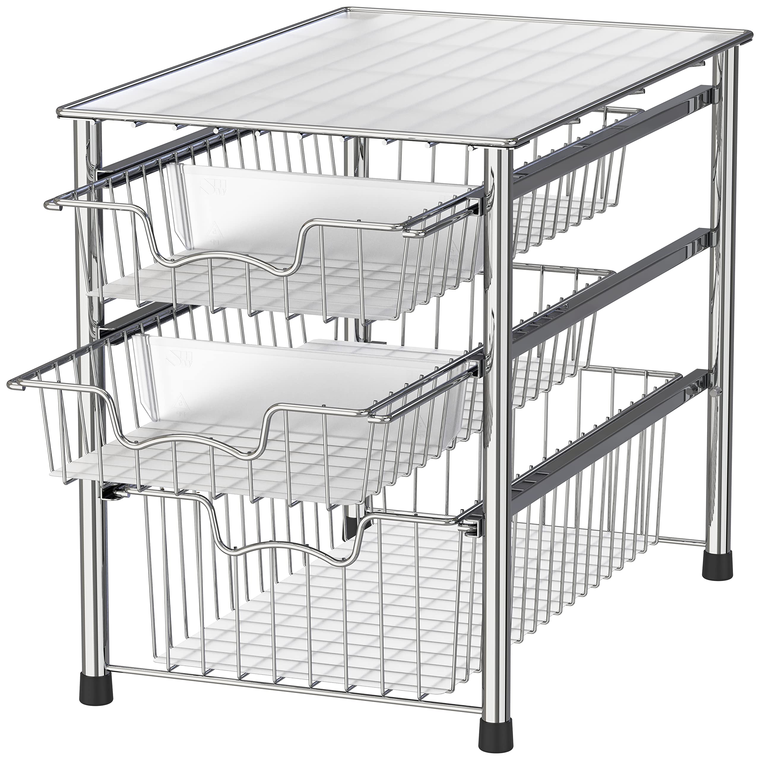 Stackable 3-Tier Sliding Basket Organizer – Chrome Space-Saving Drawer Storage Rack