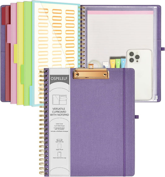 Purple Foldable Clipboard Folio with Pockets and Notepad