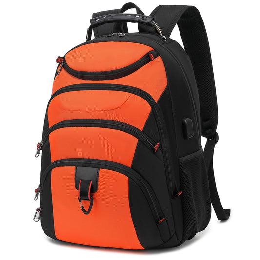 BOAVAN 15.6” Laptop Backpack with USB Port, RFID Pocket and Waterproof 1680D Nylon – Orange/Black