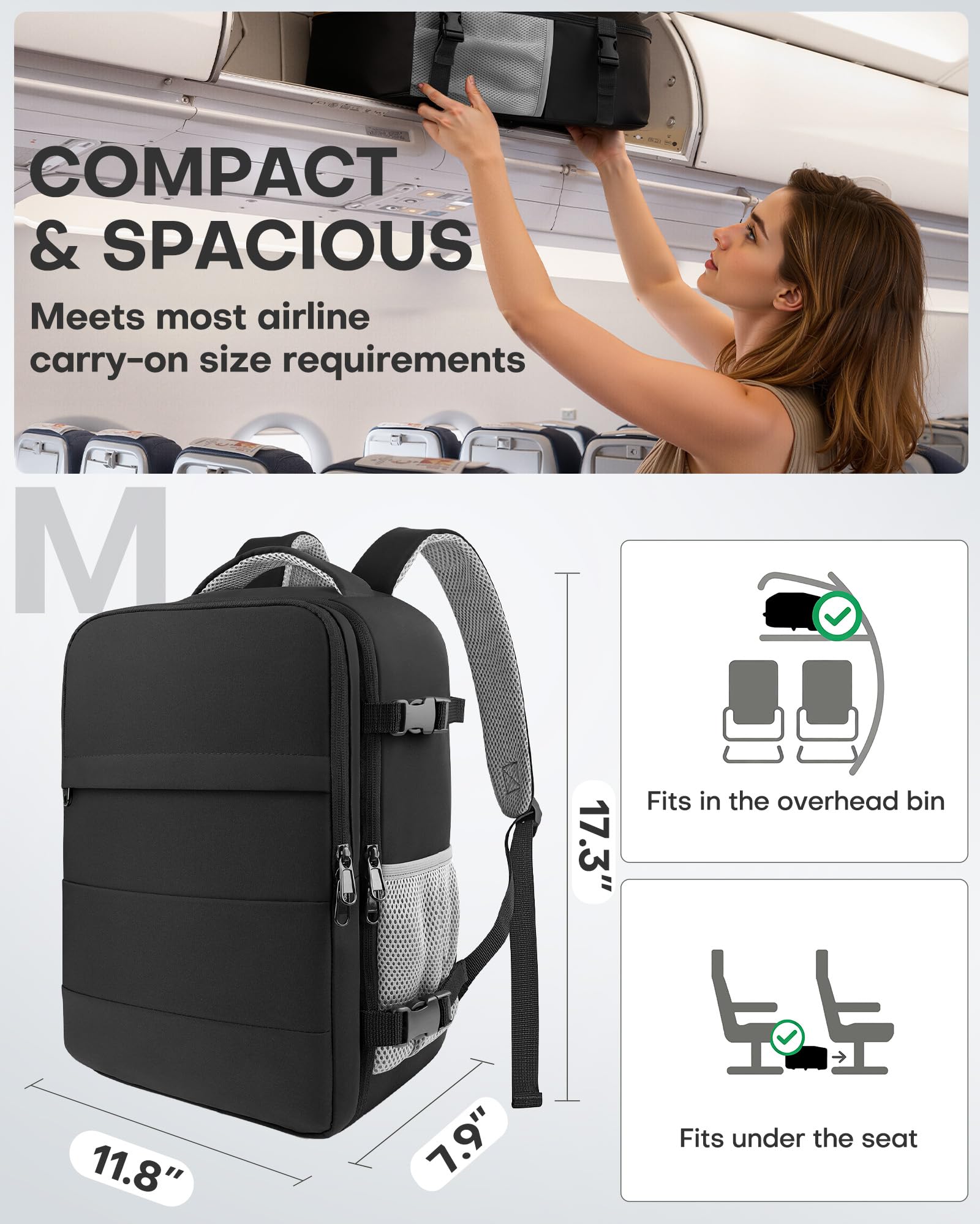 HOTOR Flight Approved Travel Backpack with Suitcase-Style Opening, 15.6” Laptop Compartment – Black