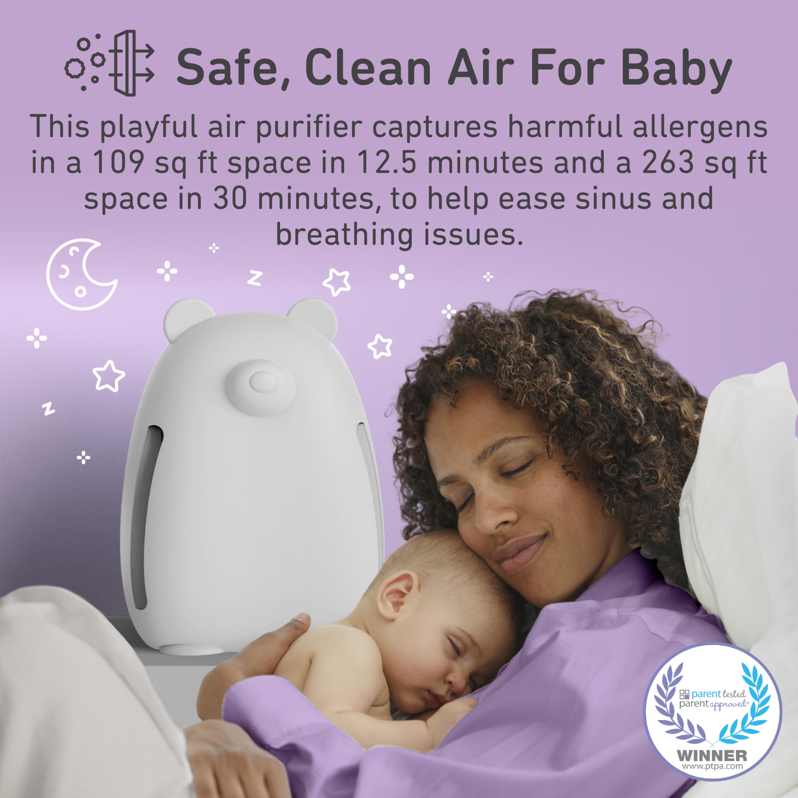 PureBaby HEPA Air Purifier with UV-C Light & 4-Stage Filtration – Kids Bedroom & Nursery Air Cleaner (263 sq ft Coverage)