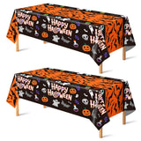 Halloween Tablecloths – Set of 2 Black Spooky Polyester Table Covers with Ghost, Bat & Pumpkin Prints (86.6x51.2 Inches)