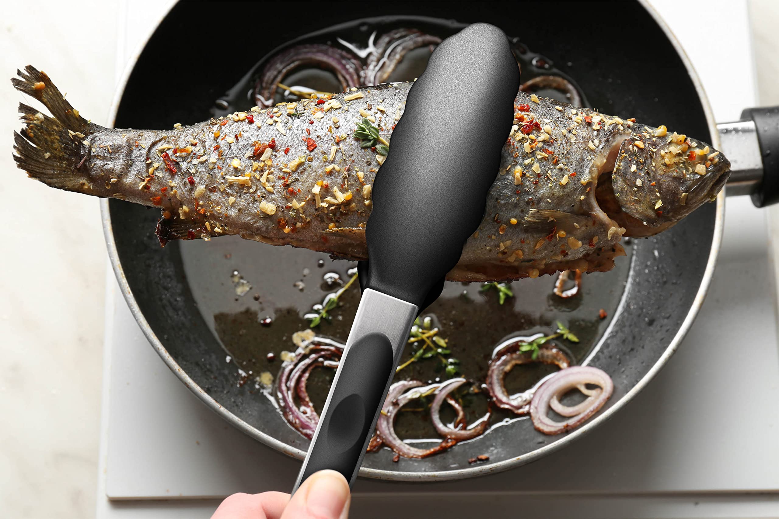 Heat Resistant Silicone Kitchen Tongs with Locking Clip – Stainless Steel Cooking Tongs