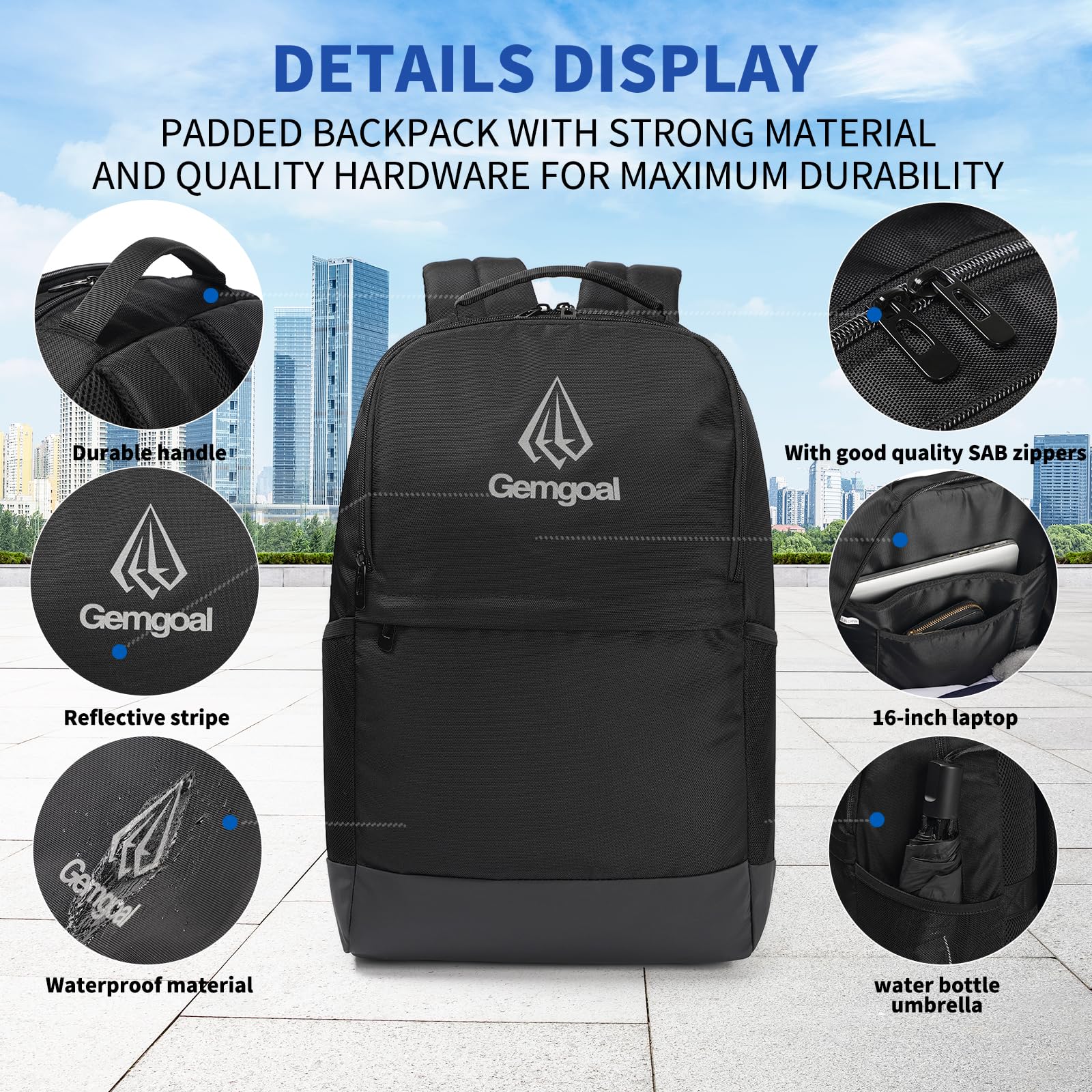 GEMGOAL Classic Minimalist Laptop Backpack – Water-Resistant Travel & Gym Backpack for Work and Daily Commute – Black