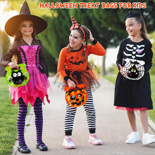 56 PCS Halloween Goodie Bags – Reusable Zip Treat Bags with Handles, 8 Cute Designs for Candy, Snacks & Party Favors