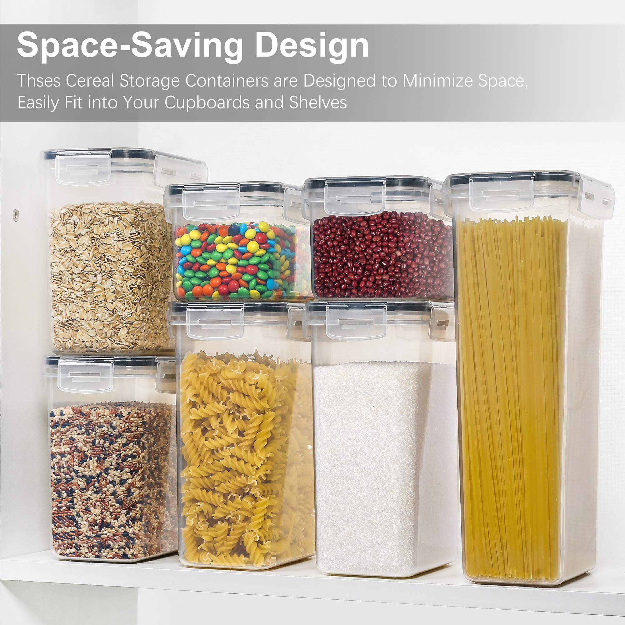 Airtight Food Storage Containers Set – 7-Piece Stackable Pantry Organizers (Clear & Black)