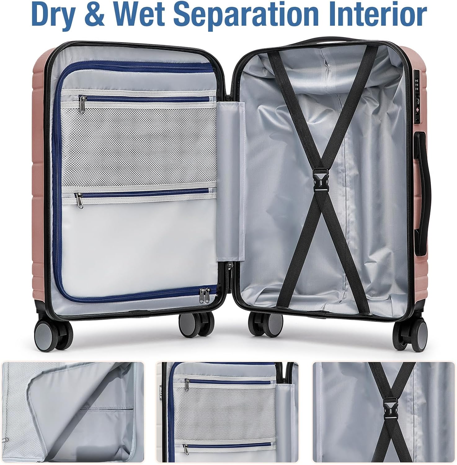 Rose Gold 20-Inch Expandable Hardshell Carry-On with TSA Lock
