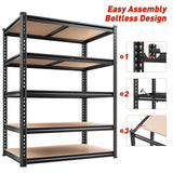 REIBII 5-Tier Heavy Duty Metal Storage Shelves 2-Pack – 2400 lbs Adjustable Garage & Warehouse Shelving System