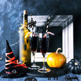 Halloween Paper Straws with Pumpkin, Bat & Witch Card Toppers – 18 Pcs Black/White Party Drinking Straws