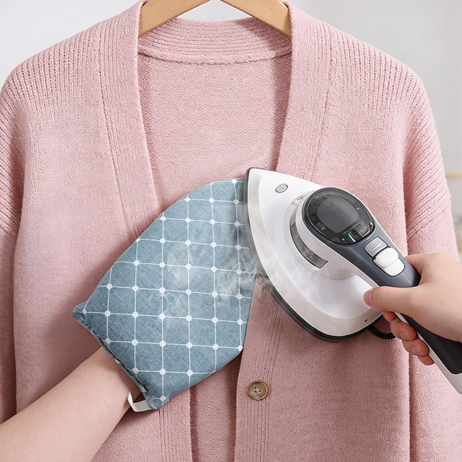 Blue Professional Garment Steamer Heat Resistant Glove with Built-In Ironing Platform and Anti-Steam Protection