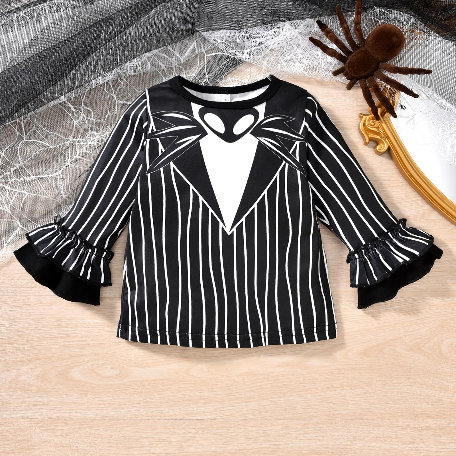 Little Girl Halloween Outfit – Toddler Jack Skellington & Sally Inspired Fall Clothing Set (4T–5T)