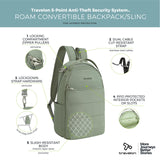 Travelon Roam Convertible Anti-Theft Backpack & Sling – Ultra-Light RFID Secure Daypack with Slash-Resistant Design (Moss)