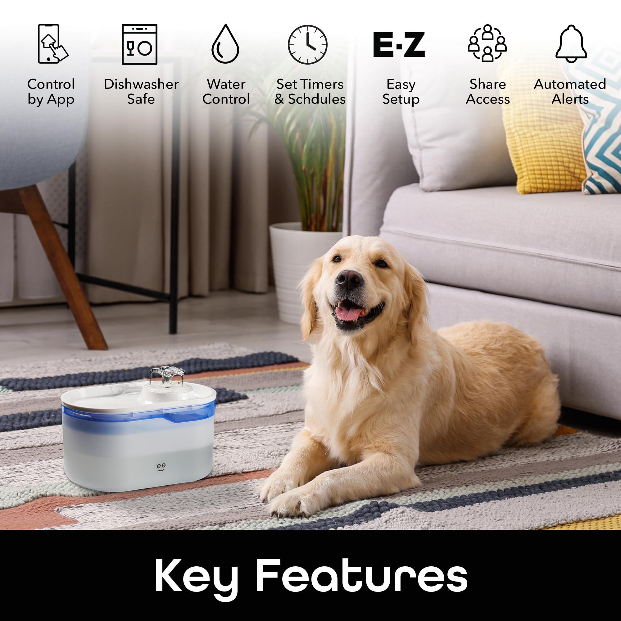 Geeni PetConnect Smart Pet Water Fountain with App Control, 2.6L Filtered Water Dispenser, and Alexa Google Assistant Integration